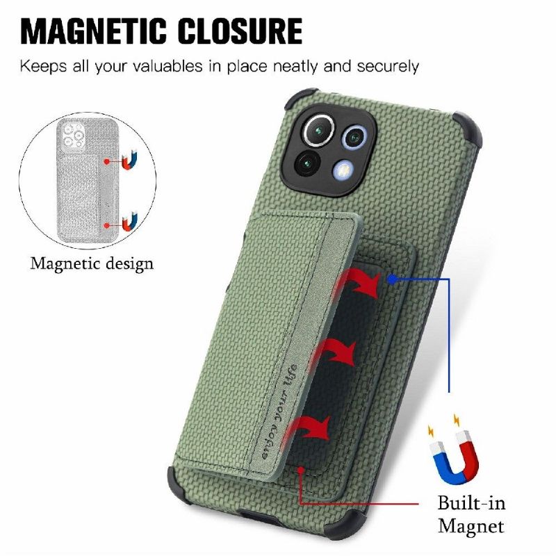 Coque Xiaomi 11 Lite 5G NE, Mi 11 Lite 4G, Mi Lite 5G Fibre Carbone Porte Cartes