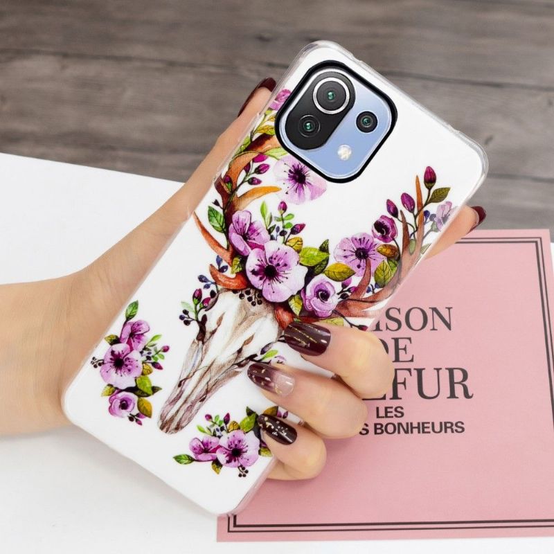 Xiaomi 11 Lite 5G NE / Mi 11 Lite / 5G - Coque Luminous Cerf et fleurs