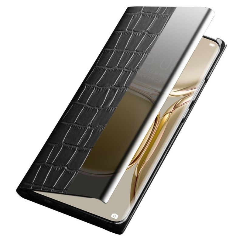 Housse Huawei P50 Pro en cuir effet croco avec rabat fenêtre