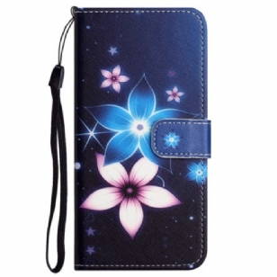 Housse Xiaomi Redmi Note 12 4G Fleurs Lunaires à Lanière