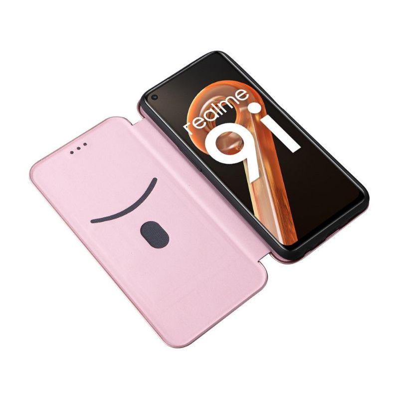 Housse Realme 9i simili cuir fibre de carbone