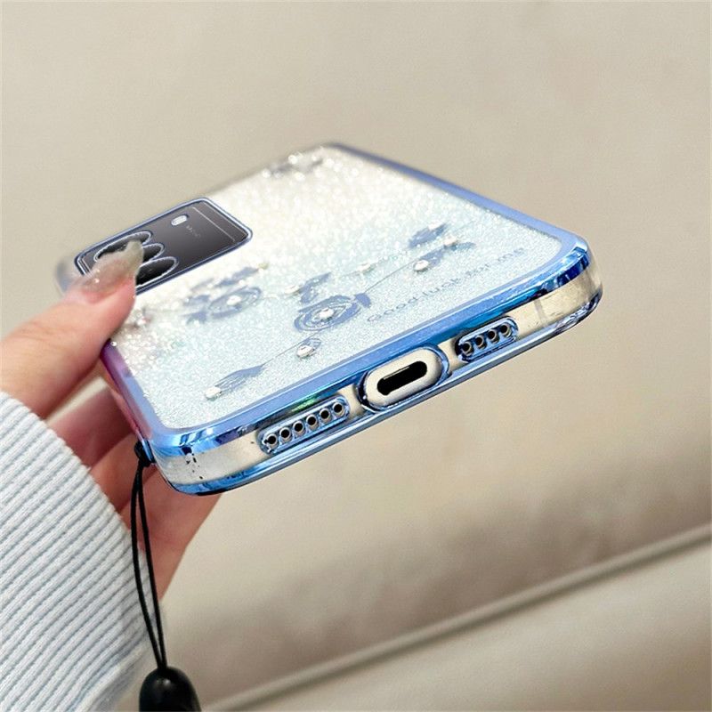 Coque Realme 14X 5G Fleurs et Strass à Lanière KADEM