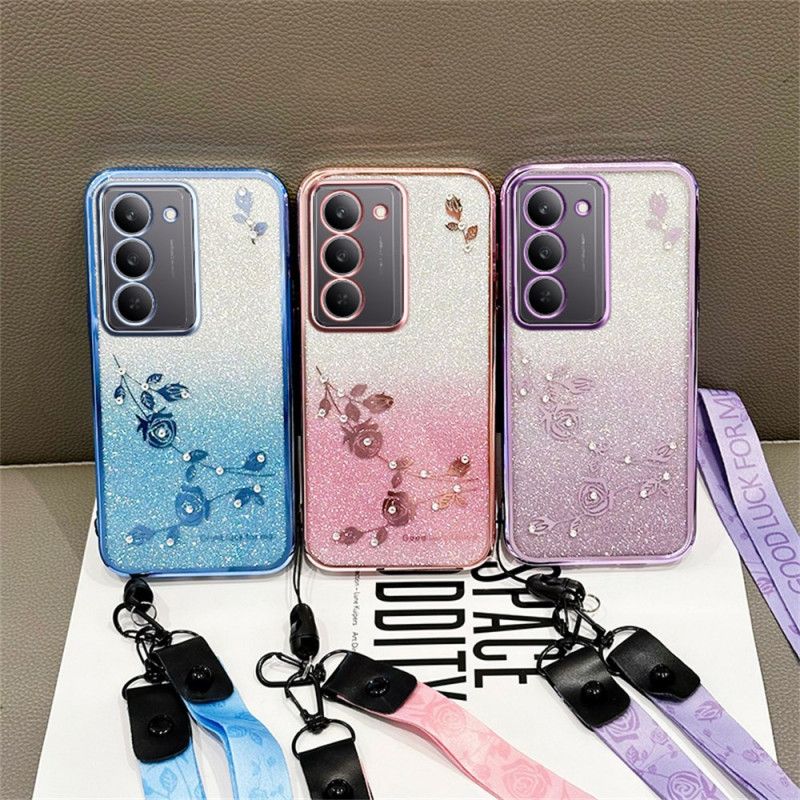 Coque Realme 14X 5G Fleurs et Strass à Lanière KADEM