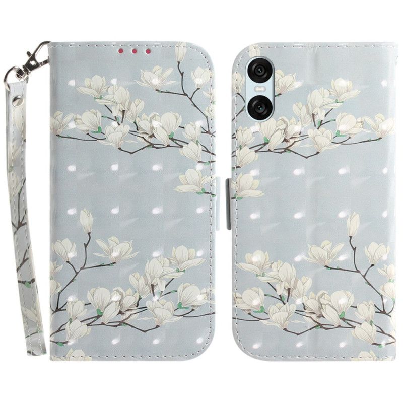 Housse Sony Xperia 10 VI Magnolias à Lanière