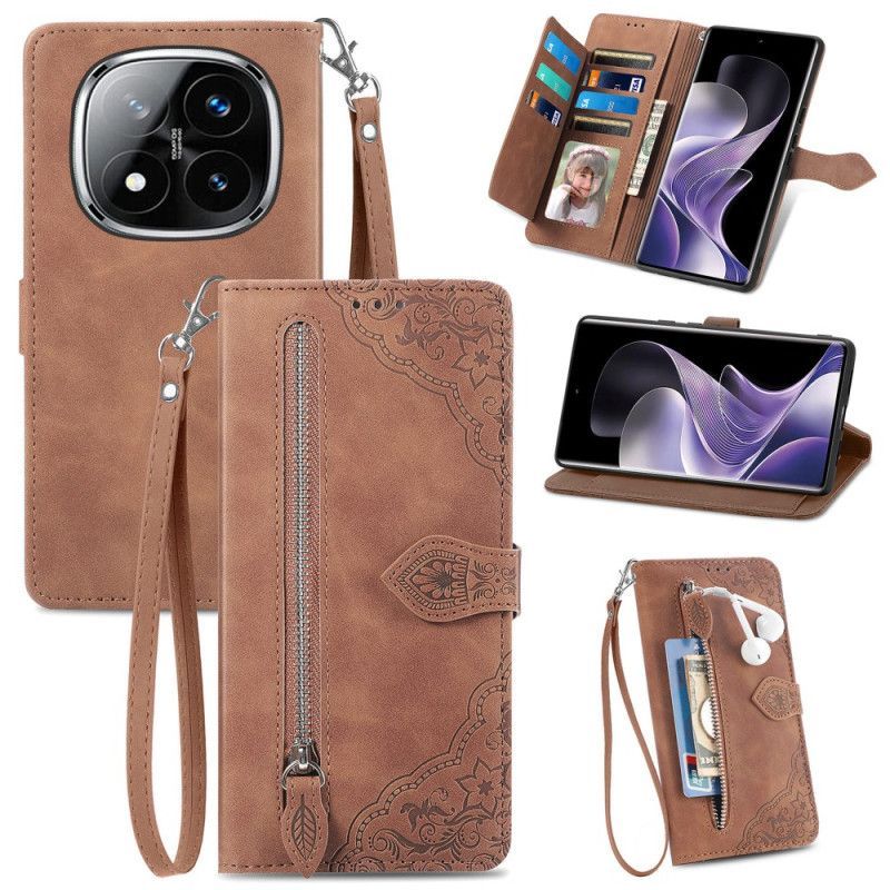 Housse Xiaomi Redmi Note 14 Pro Plus 5G Dentelle avec Poche à Fermeture Éclair