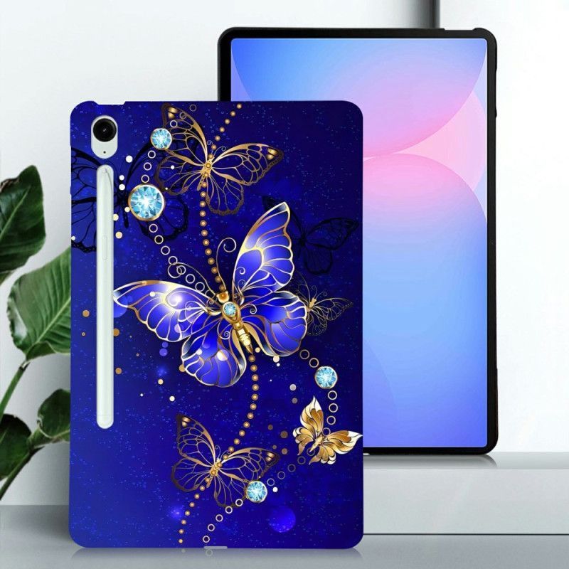Coque Samsung Galaxy Tab S10 FE Plus Papillons Bleu et Or