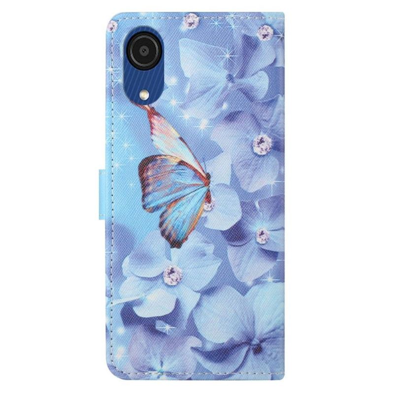 Housse Samsung Galaxy A03 Core Papillon et fleurs bleues