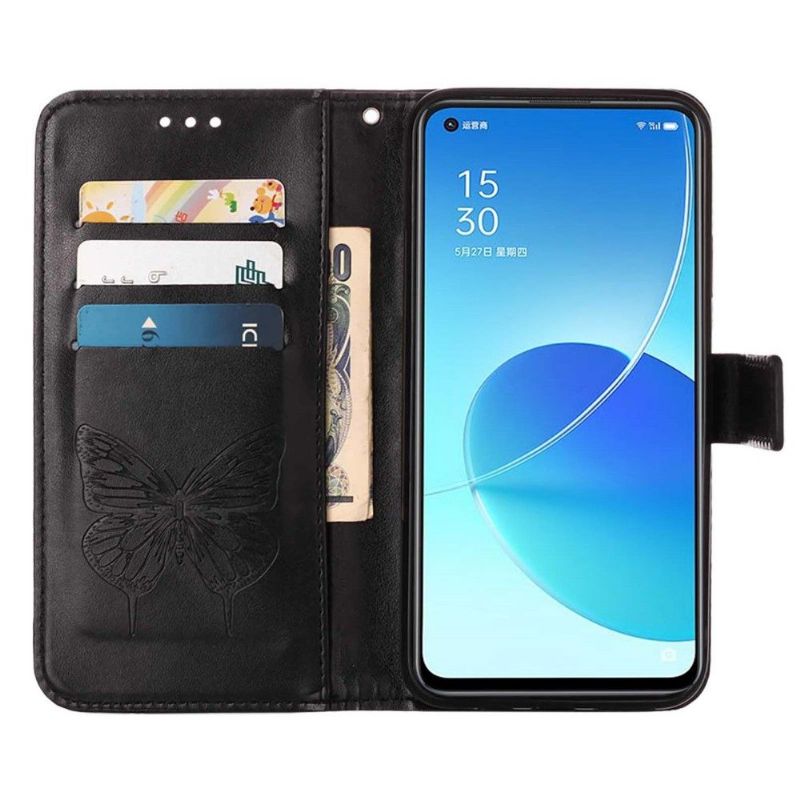 Oppo Reno 6 5G - Housse Papillon Fleur Porte-Cartes