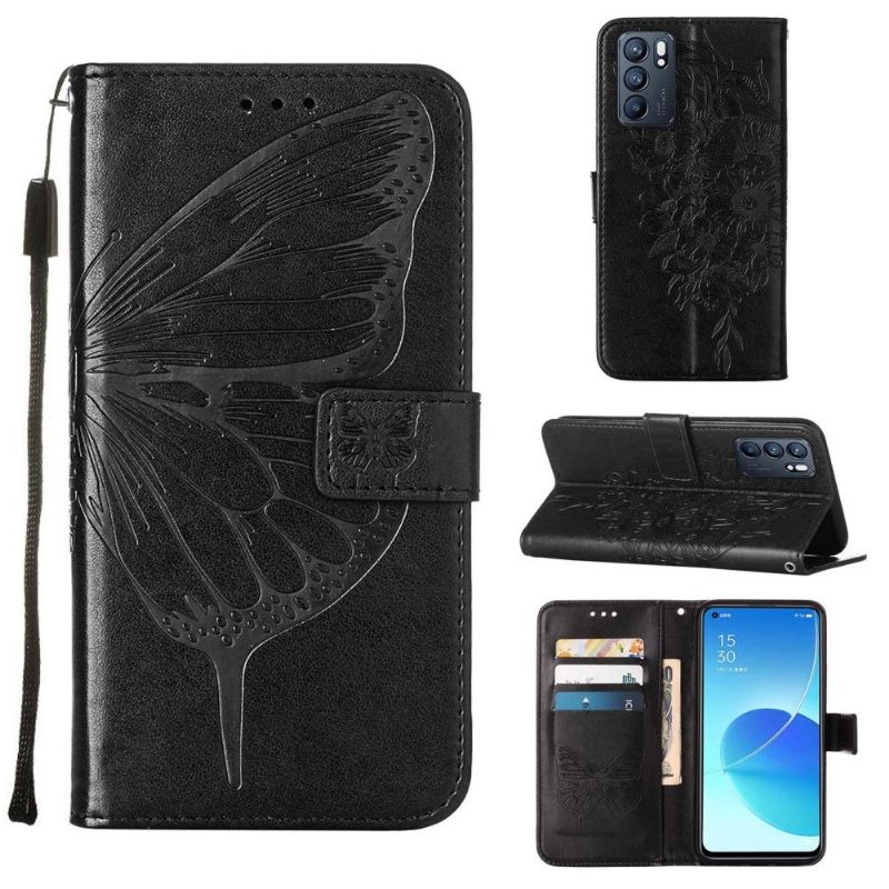 Oppo Reno 6 5G - Housse Papillon Fleur Porte-Cartes