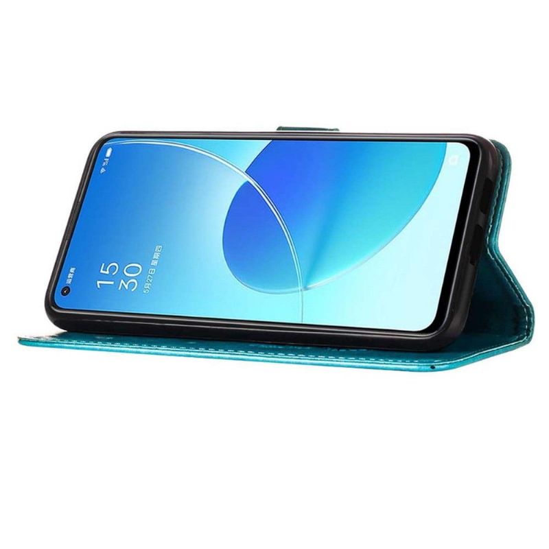 Oppo Reno 6 5G - Housse Papillon Fleur Porte-Cartes