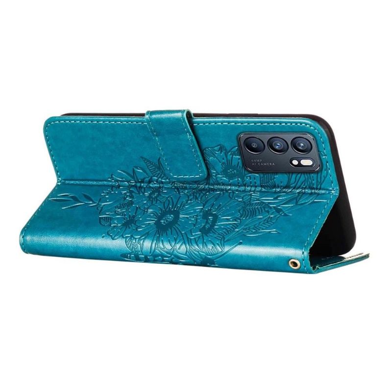 Oppo Reno 6 5G - Housse Papillon Fleur Porte-Cartes