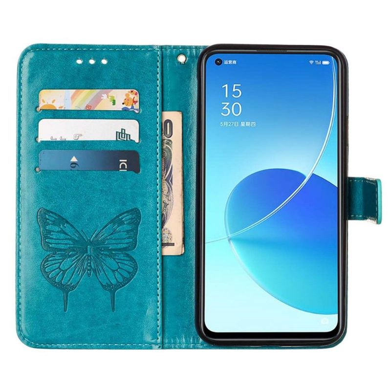 Oppo Reno 6 5G - Housse Papillon Fleur Porte-Cartes