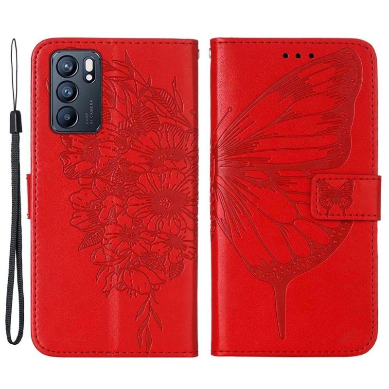 Oppo Reno 6 5G - Housse Papillon Fleur Porte-Cartes