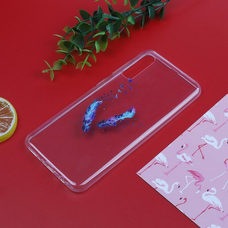 Samsung Galaxy A50 - Coque transparente plumes et oiseaux