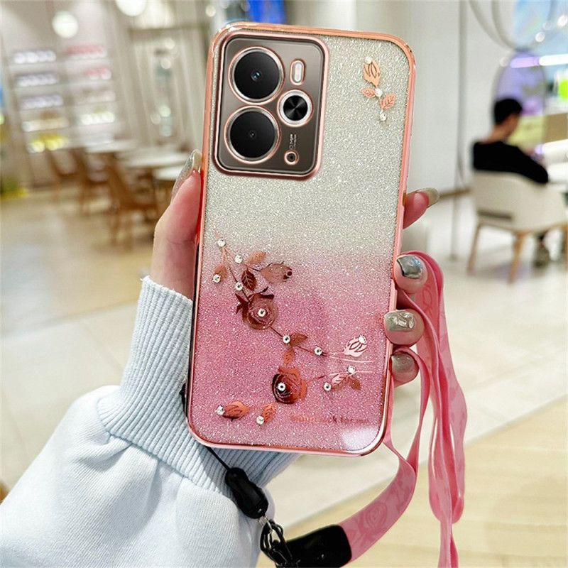 Coque Realme 14 5G / 14T 5G Fleurs et Strass à Lanière KADEM
