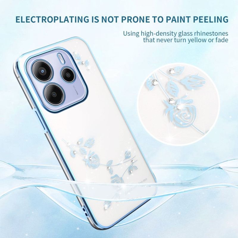 Coque Xiaomi Redmi Note 14 5G Fleurs et Strass KADEM