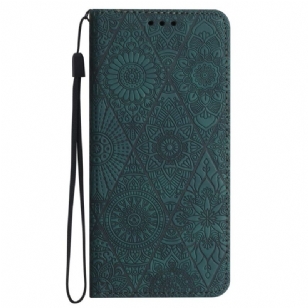 Flip Cover Xiaomi Redmi Note 14 5G Style Ethnique à Lanière