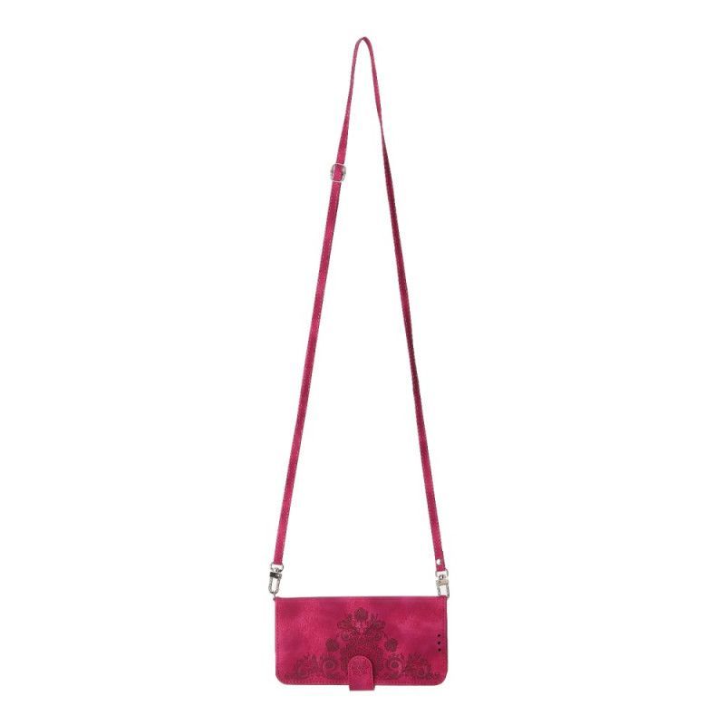 Housse Xiaomi Redmi Note 14 5G Portefeuille Motif Dentelle avec Lanière et Bandoulière