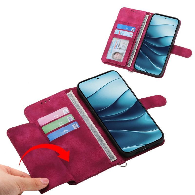 Housse Xiaomi Redmi Note 14 5G Portefeuille Motif Dentelle avec Lanière et Bandoulière