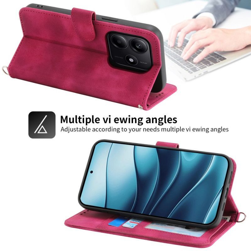 Housse Xiaomi Redmi Note 14 5G Portefeuille Motif Dentelle avec Lanière et Bandoulière