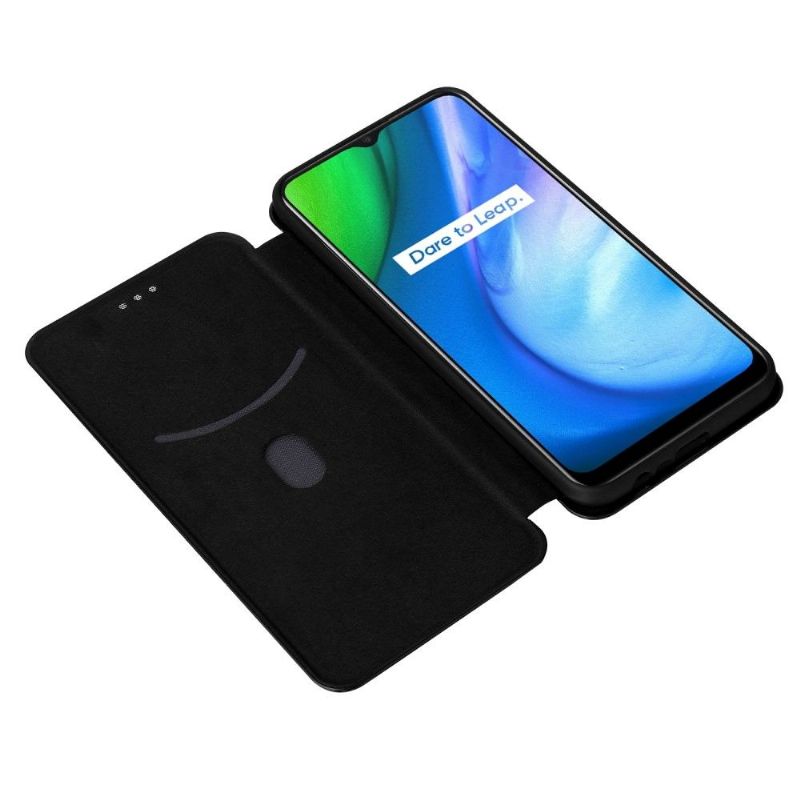Housse Realme C21 simili cuir fibre de carbone