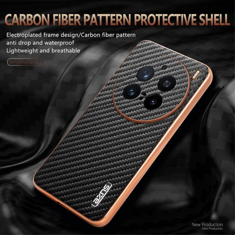 Coque Vivo X200 Pro Fibre de Carbone Portefeuille à Fermeture Éclair