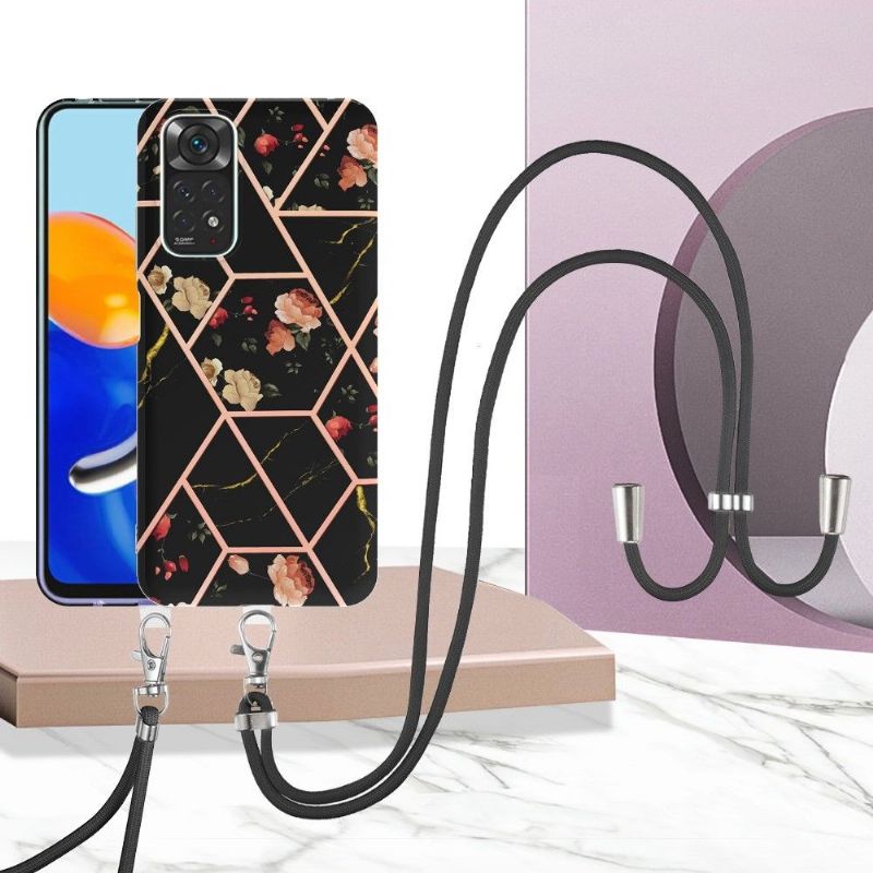 Coque Xiaomi Redmi Note 11 / 11S à cordon marbre et fleurs