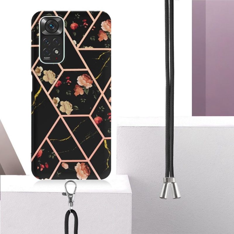 Coque Xiaomi Redmi Note 11 / 11S à cordon marbre et fleurs