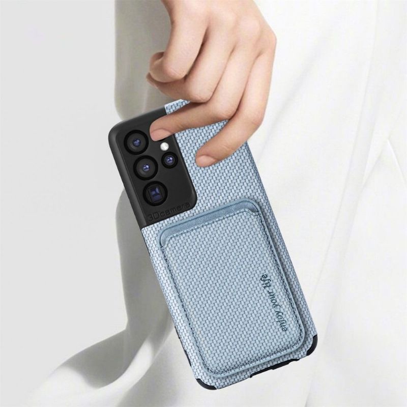 Coque Samsung Galaxy S21 Ultra 5G Fibre de Carbone Porte-cartes détachable