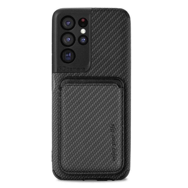 Coque Samsung Galaxy S21 Ultra 5G Fibre de Carbone Porte-cartes détachable