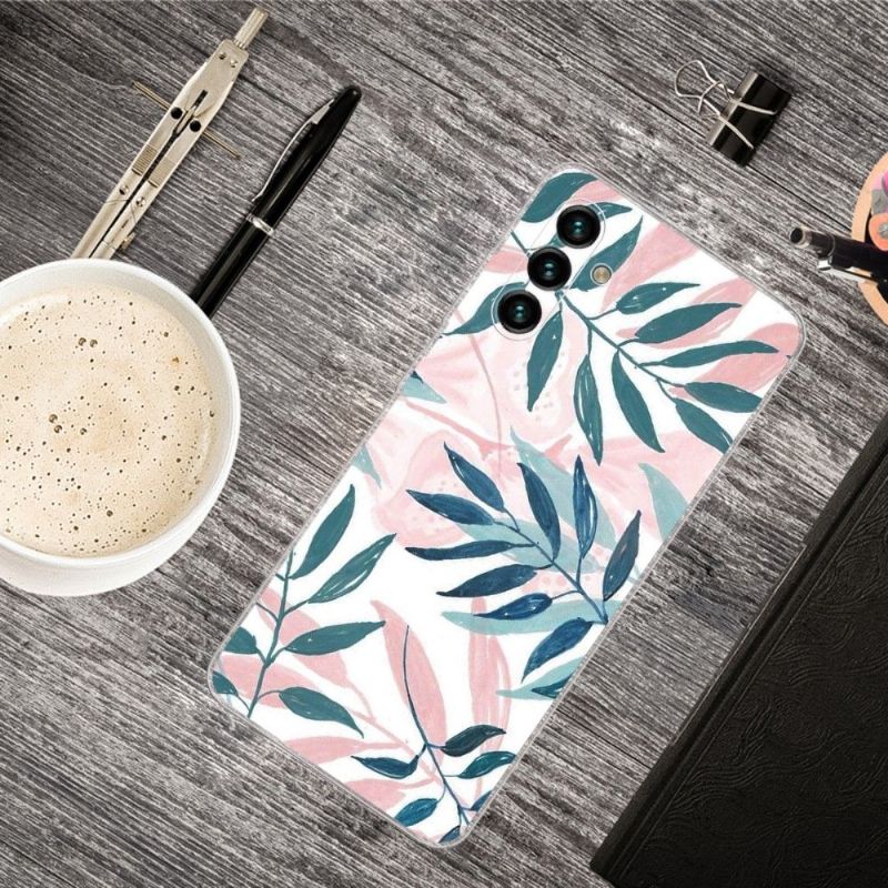 Coque Samsung Galaxy A13 5G Feuilles Vertes et Roses