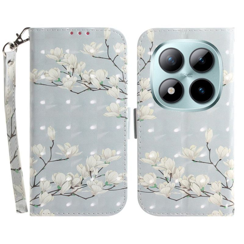 Housse Xiaomi Redmi Note 15 Pro 5G Magnolias Blancs à Lanière