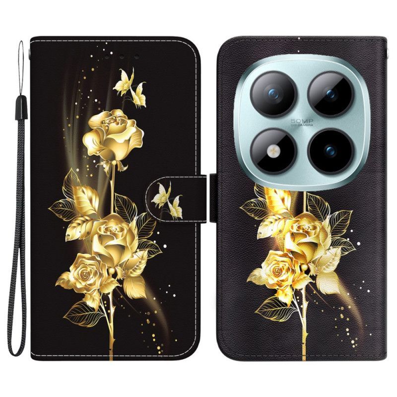 Housse Xiaomi Redmi Note 15 Pro 5G Papillon Doré et Roses