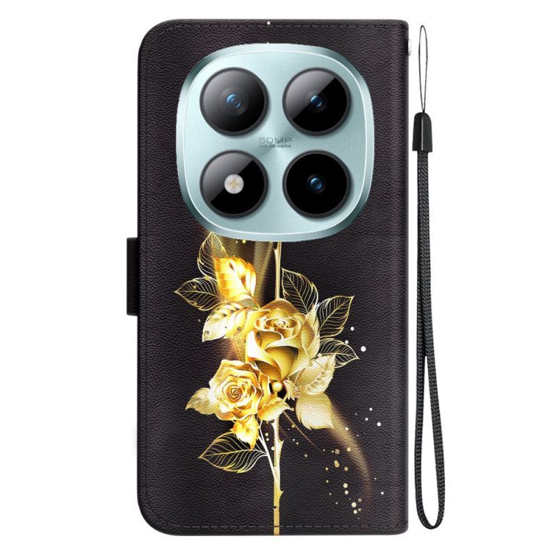 Housse Xiaomi Redmi Note 15 Pro 5G Papillon Doré et Roses