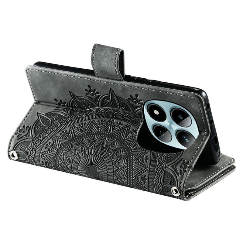 Housse Xiaomi Redmi Note 15 Pro 5G Portefeuille Effet Daim Fleur Mandala