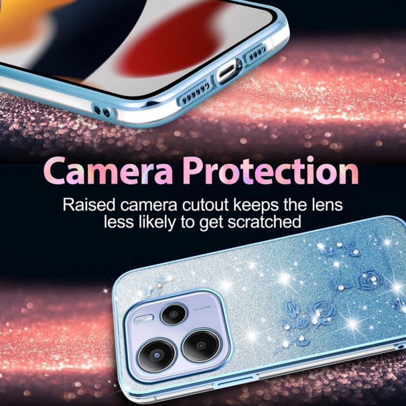 Coque pour Xiaomi Redmi Note 14 4G Dégradé Fleurs Paillettes