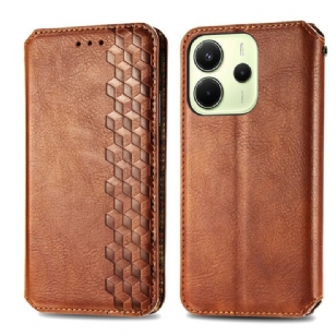 Flip Cover Xiaomi Redmi Note 14 4G Effet Cuir Vintage avec motif Losanges