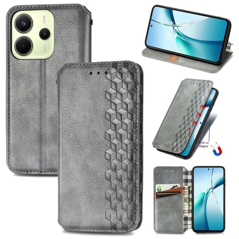 Flip Cover Xiaomi Redmi Note 14 4G Effet Cuir Vintage avec motif Losanges