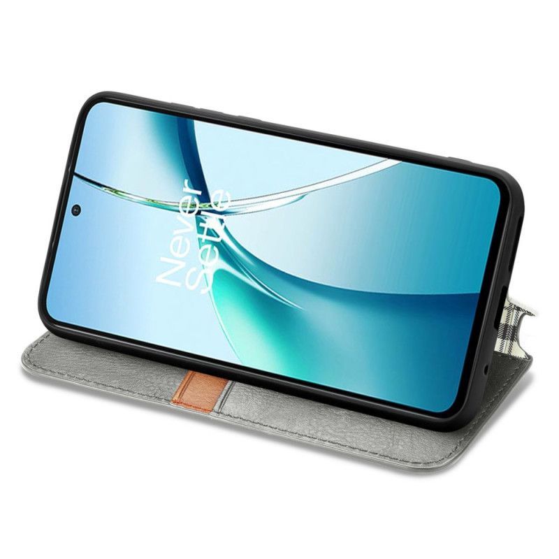 Flip Cover Xiaomi Redmi Note 14 4G Effet Cuir Vintage avec motif Losanges