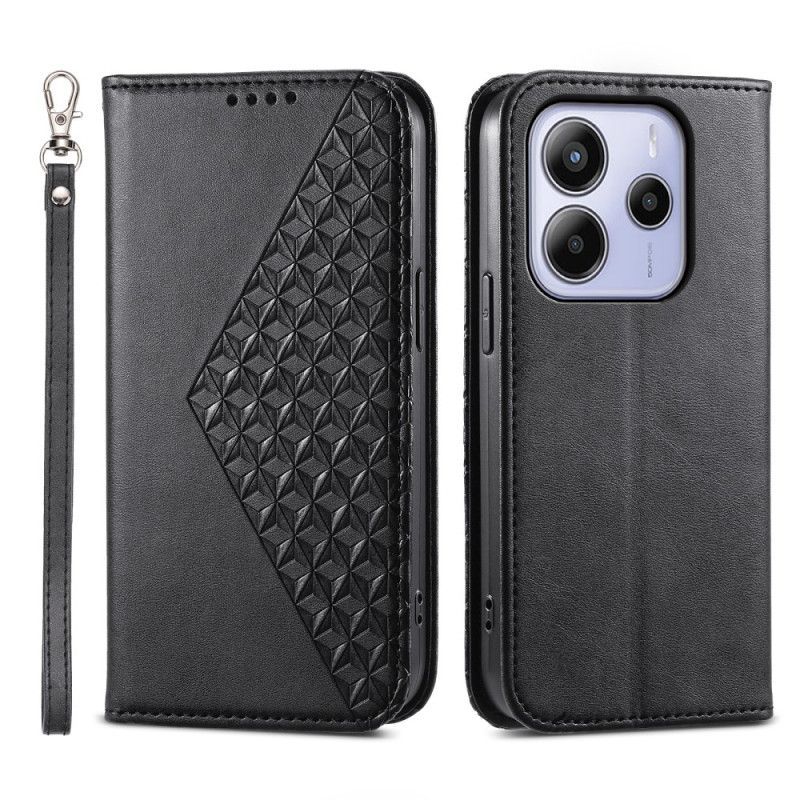 Flip Cover Xiaomi Redmi Note 14 4G Motif Losanges à Lanière
