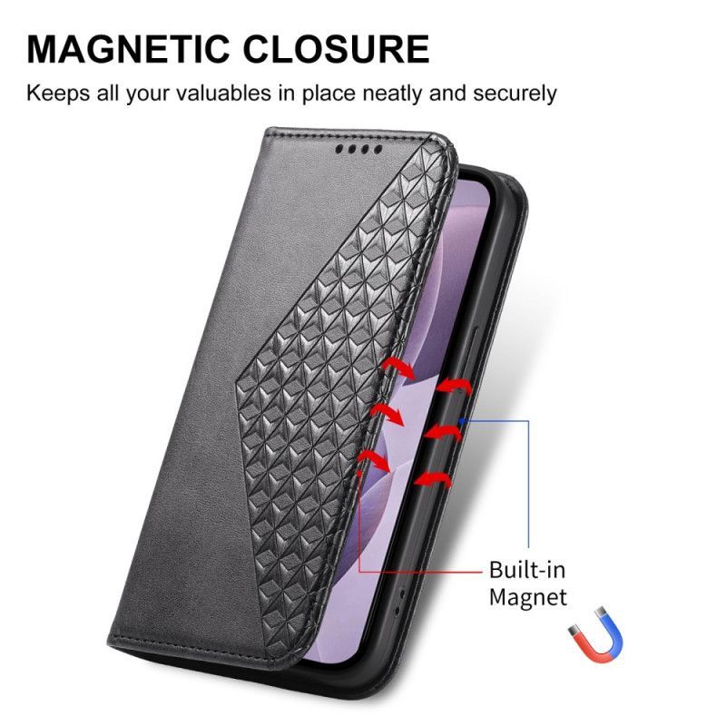 Flip Cover Xiaomi Redmi Note 14 4G Motif Losanges à Lanière