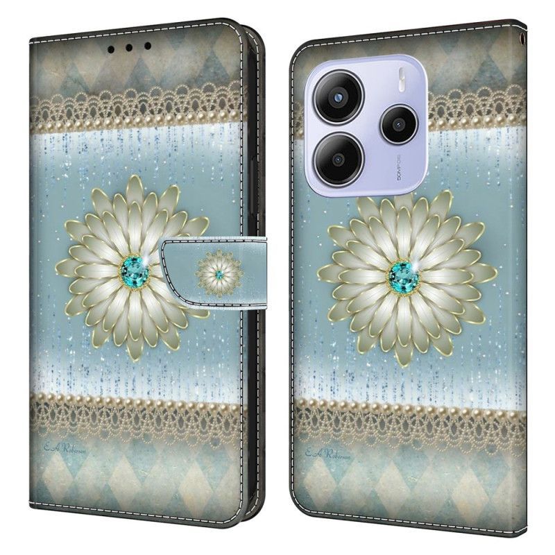 Housse Xiaomi Redmi Note 14 4G Fleur et Diamant Bleu