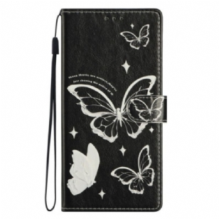 Housse Xiaomi Redmi Note 14 4G Papillons Blancs et Noirs