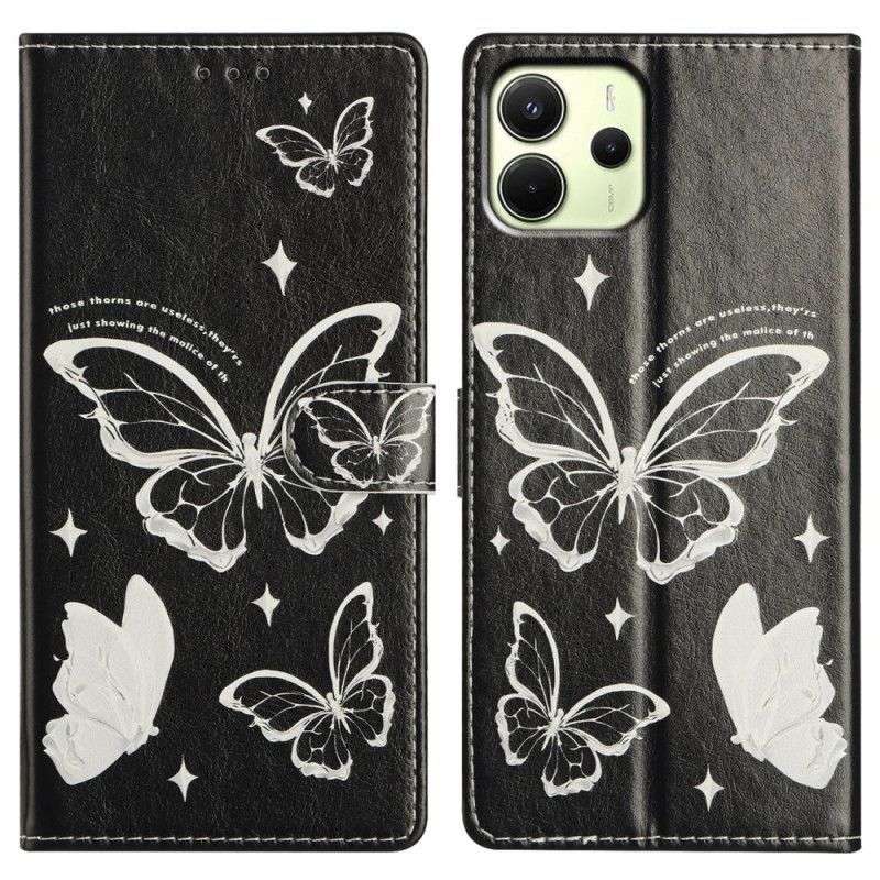 Housse Xiaomi Redmi Note 14 4G Papillons Blancs et Noirs