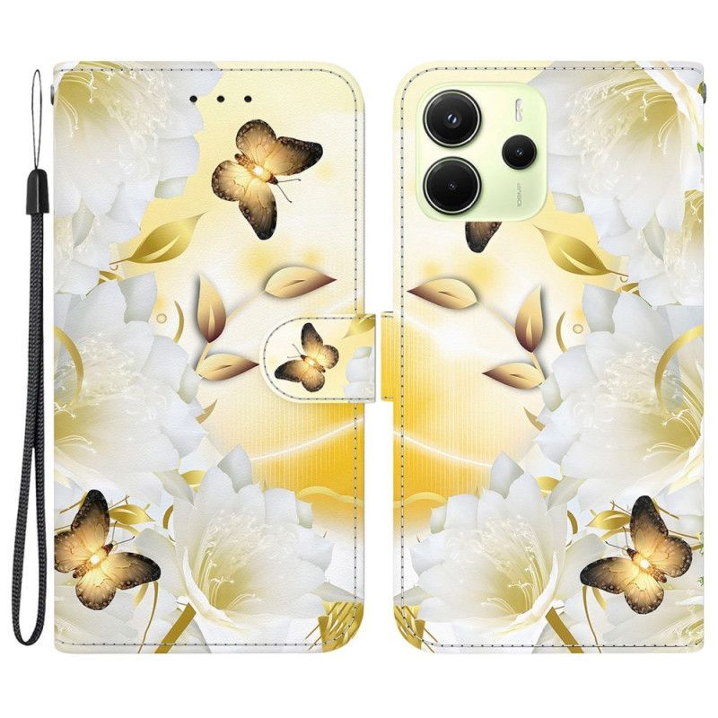 Housse Xiaomi Redmi Note 14 4G Papillons Dorés et Fleurs