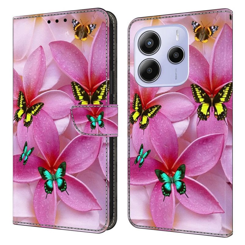Housse Xiaomi Redmi Note 14 4G Papillons et Fleurs Roses