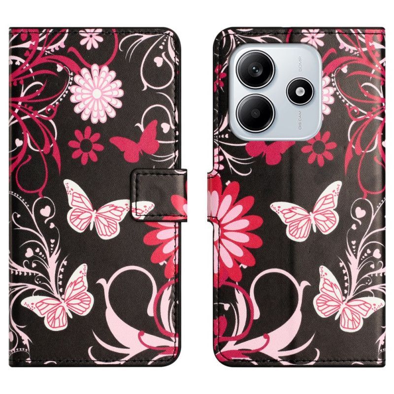 Housse Xiaomi Redmi Note 14 4G Papillons sur Fond Noir
