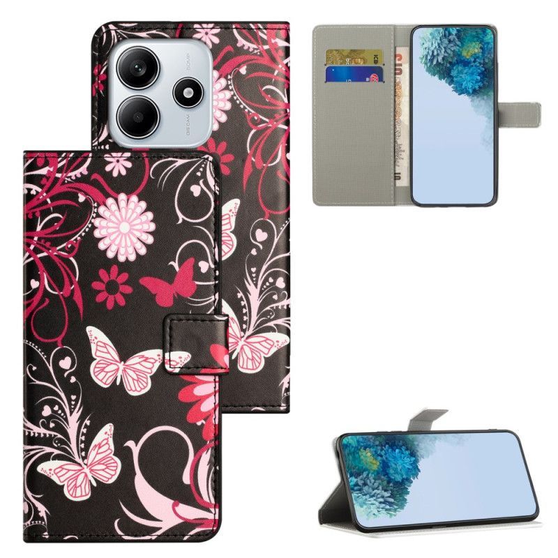 Housse Xiaomi Redmi Note 14 4G Papillons sur Fond Noir