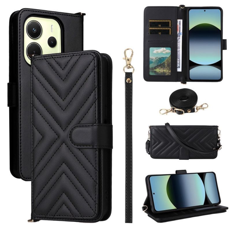 Housse Xiaomi Redmi Note 14 4G Portefeuille Premium avec Lanière et Bandoulière