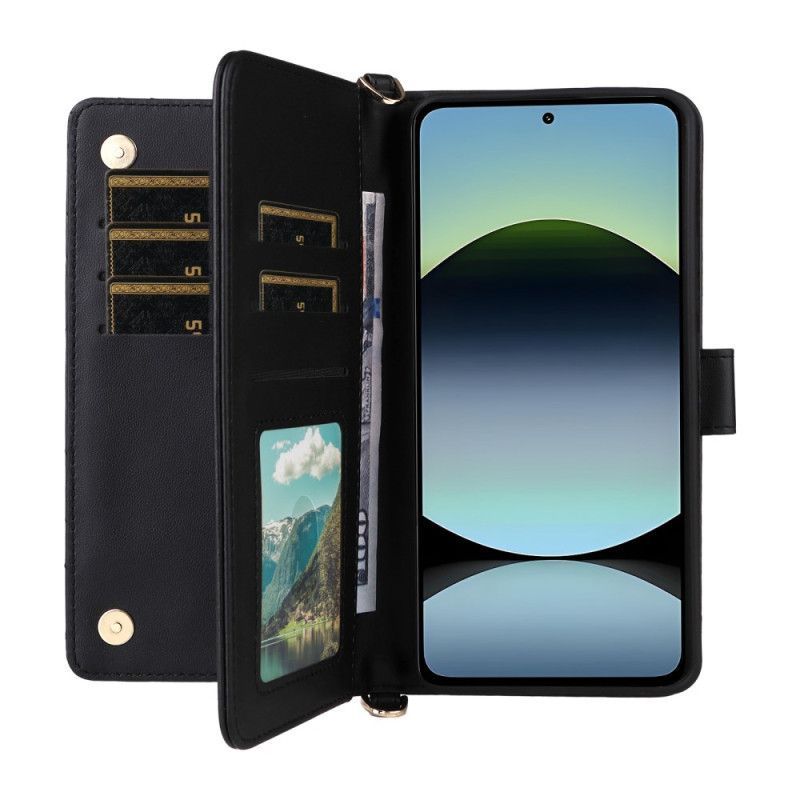 Housse Xiaomi Redmi Note 14 4G Portefeuille Premium avec Lanière et Bandoulière